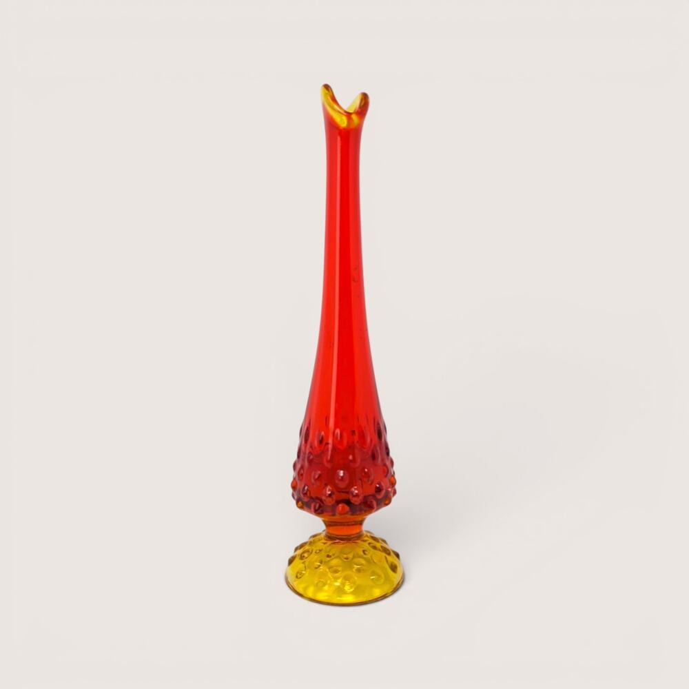 1960s Fenton Amberina Hobnail Swung Glass Vase
